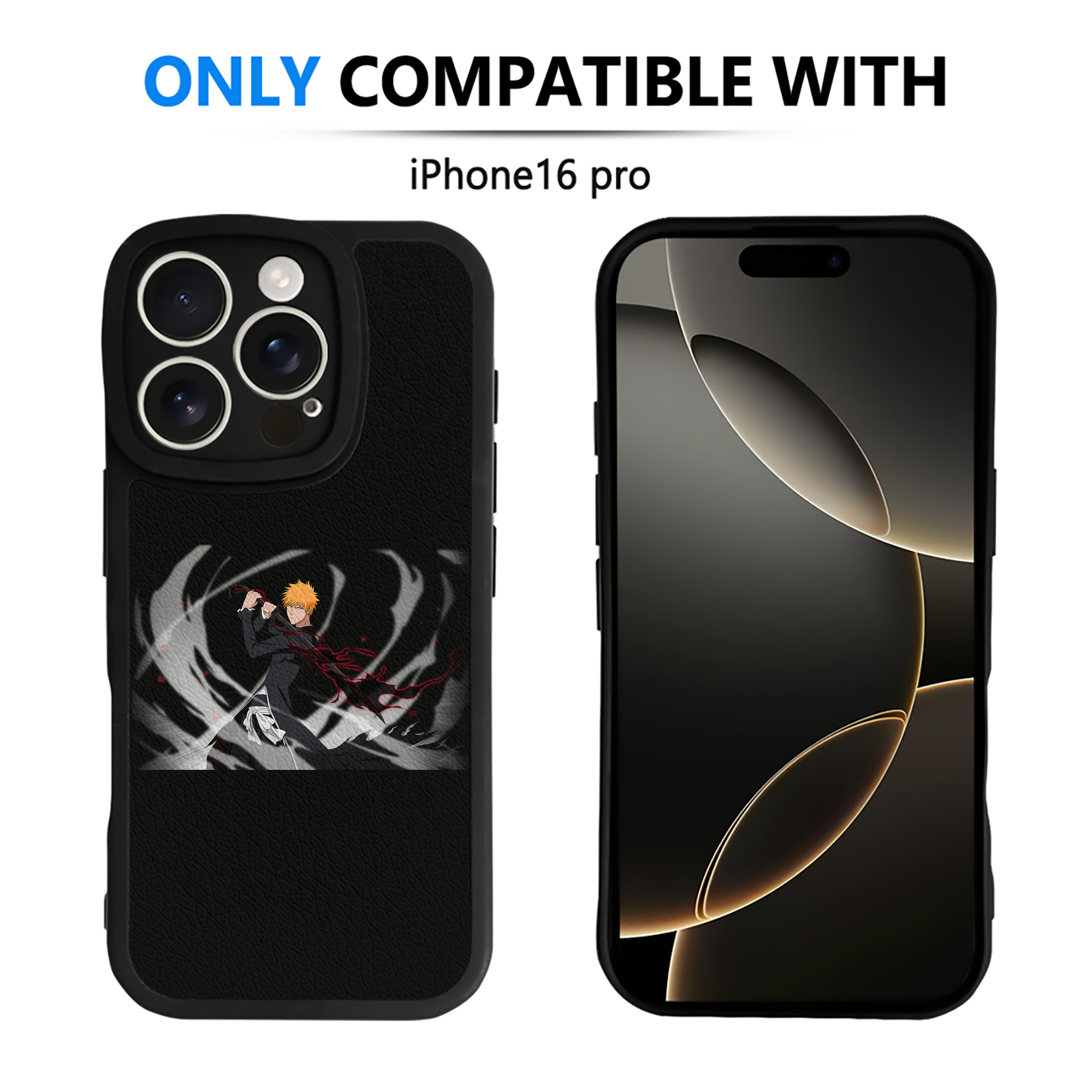 ブリーチ 黒崎一護（くろさき いちご）BLEACH Kurosaki Ichigo 【iPhone 16シリーズ対応】シリコンスマホケース（レザー調） 材質：シリコン